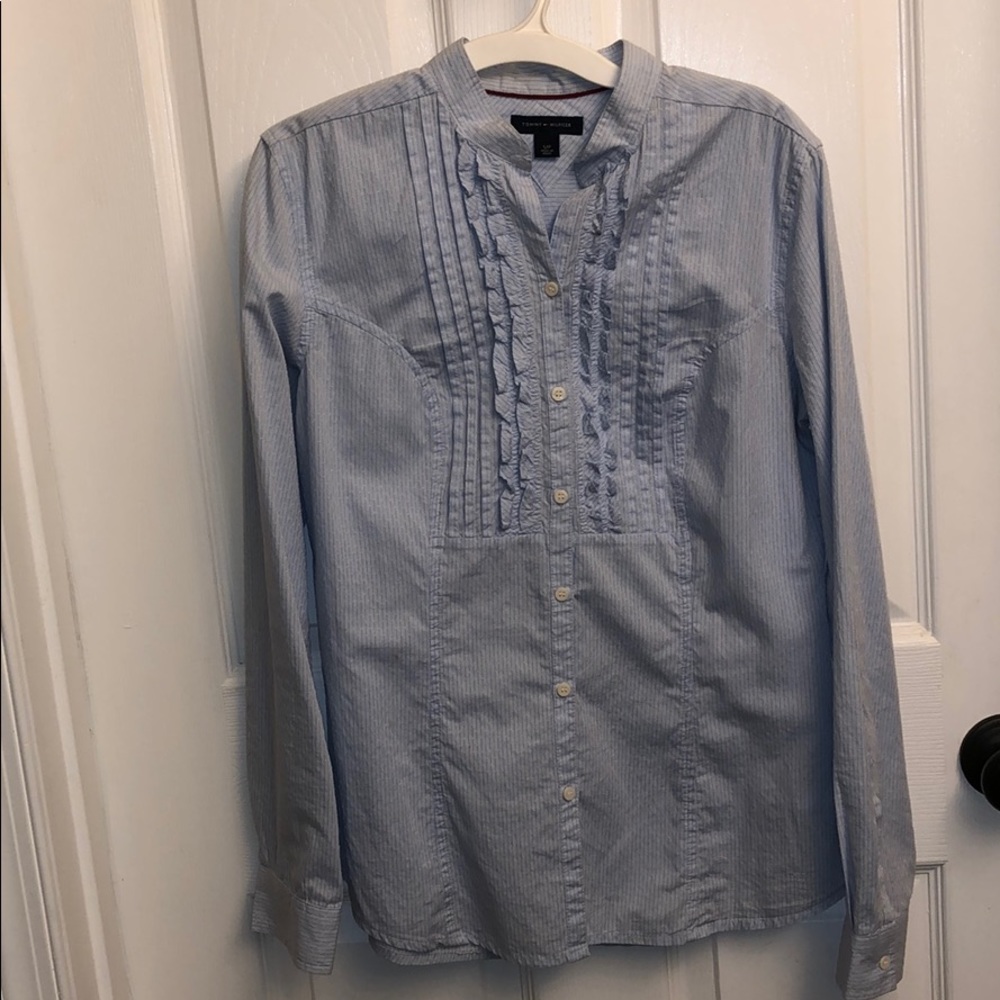Blue and white tuxedo shirt